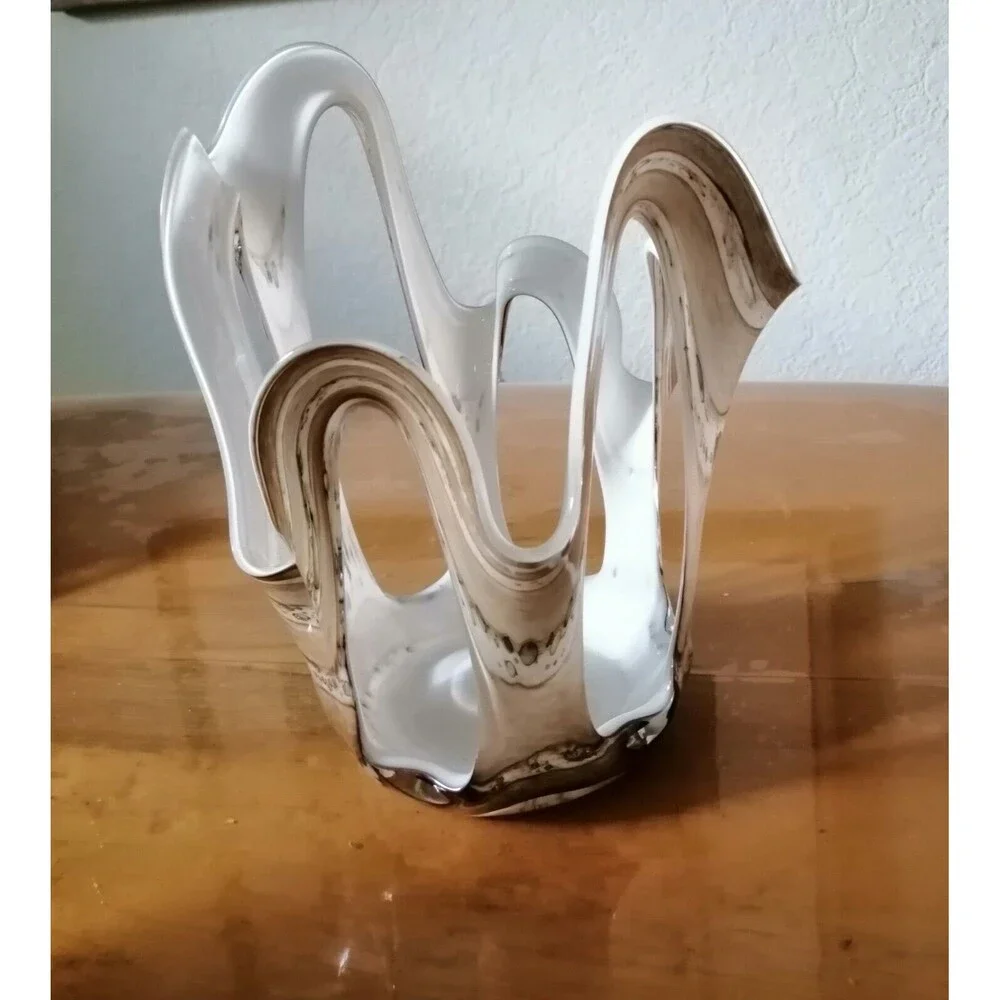 Makora Krosno Blown Handmade Art Glass Open Vase Candle Holder Poland VTG